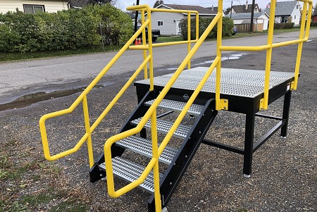 Platform Stairs with Round Handrail and Diamond Grip